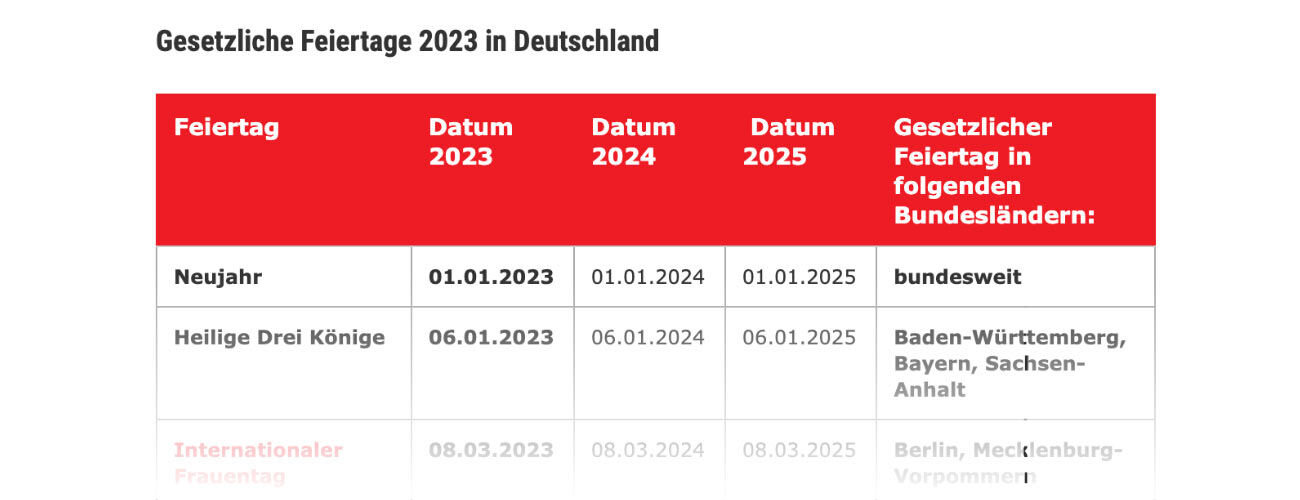 Gesetzliche Feiertage 2023 Deutschland